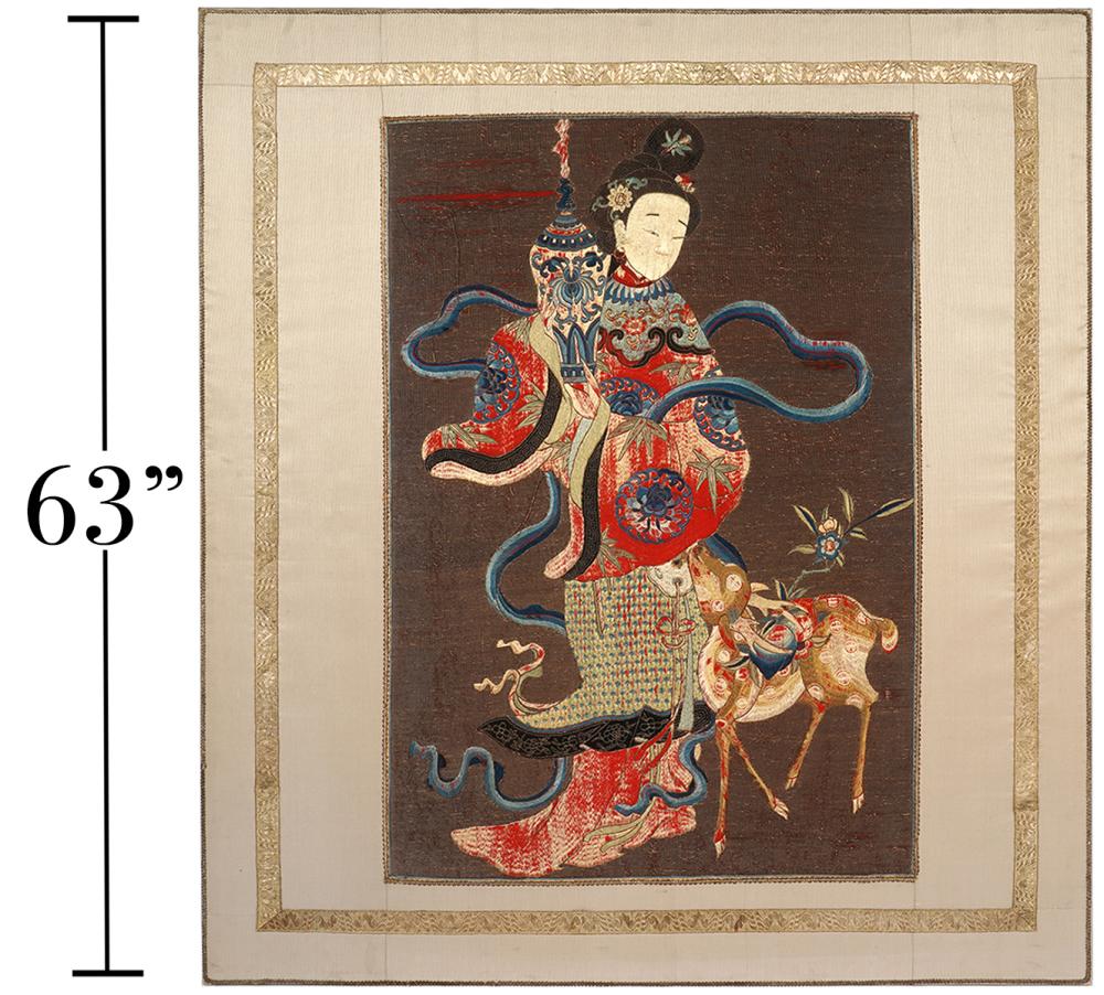 Appraisal: CHINESE SILK EMBROIDERED PANEL OF IMMORTALChinese silk embroidered panel of