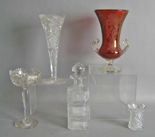 Appraisal: -pcs cut glass together with an etched ruby glass vase