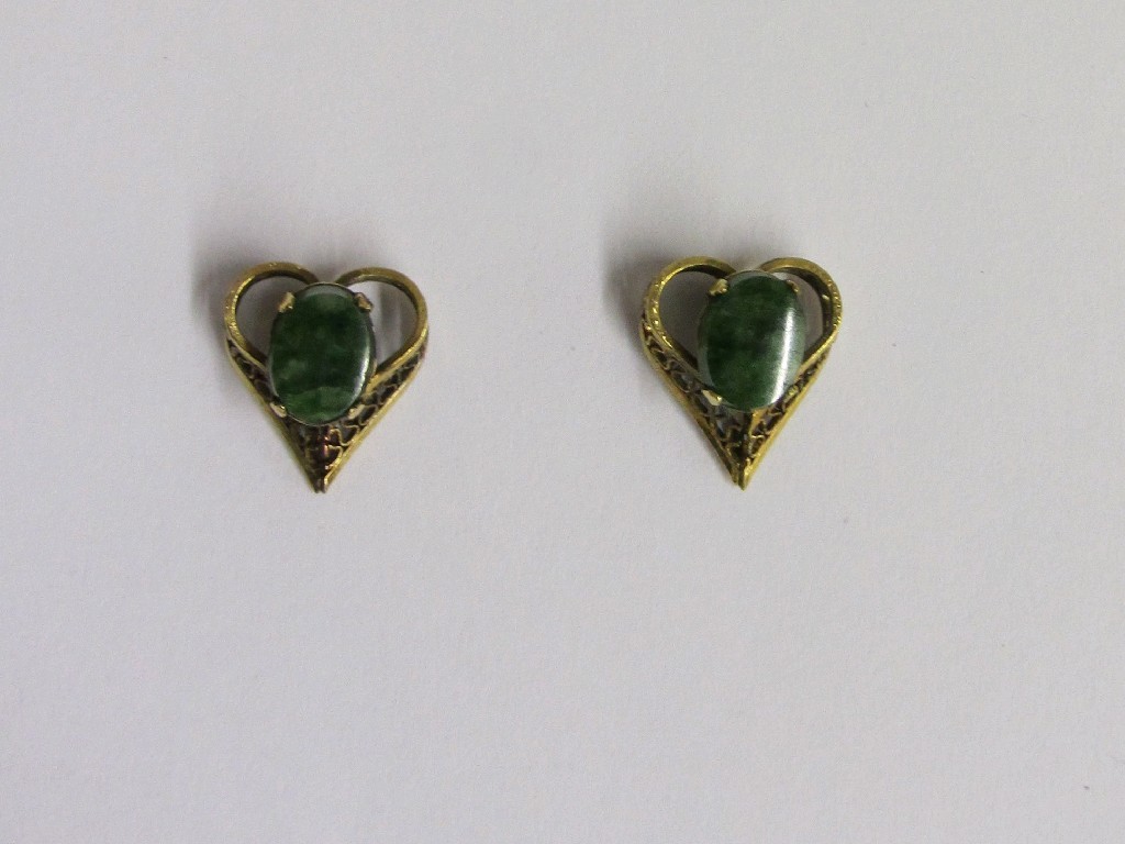 Appraisal: Pair of ct gold jade set heart shaped stud earrings