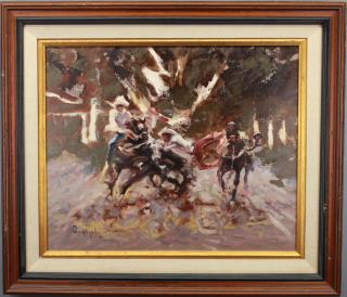 Appraisal: Signed th C Rodeo Scene w Cowboys Signed th C