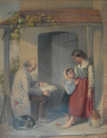 Appraisal: ATTRIBUTED TO JOHN FAED THE LESSON Signed watercolour cm x