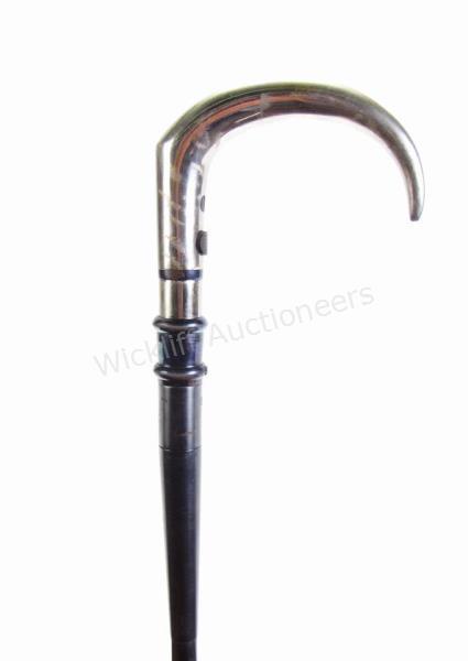 Appraisal: Blue Steel Gun Cane blue steel shaft silver crook handle