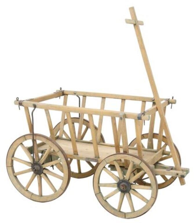 Appraisal: Iron-strapped wood goat cart early th c with slatted sides