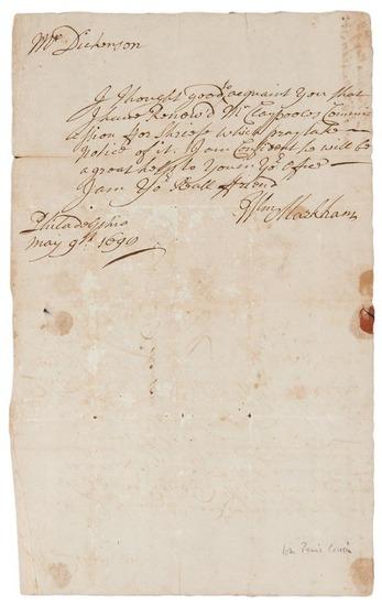 Appraisal: MARKHAM William Autograph letter signed from William Markham to Jonathan