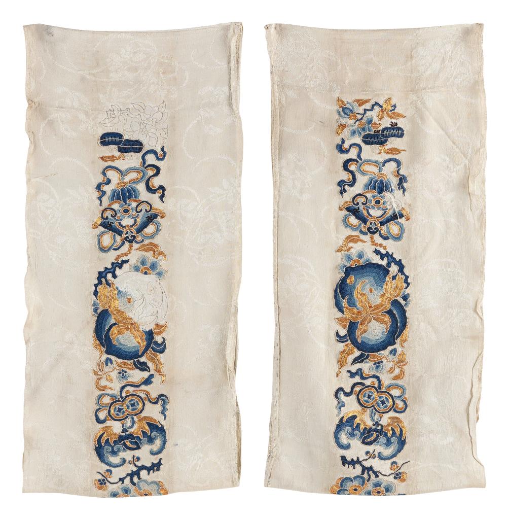 Appraisal: PAIR OF CHINESE SILK EMBROIDERED SLEEVE BANDS LATE TH CENTURY