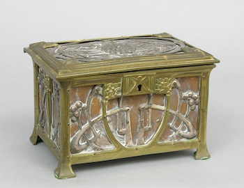 Appraisal: An Art Nouveau Mixed Metals Casket Brass copper and silver