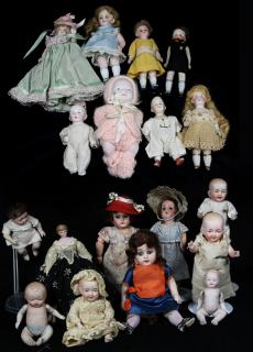 Appraisal: lot of German miniature bisque dolls including painted and molded