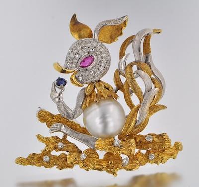 Appraisal: A Charming k Gold Pearl Diamond and Ruby Squirrel Brooch