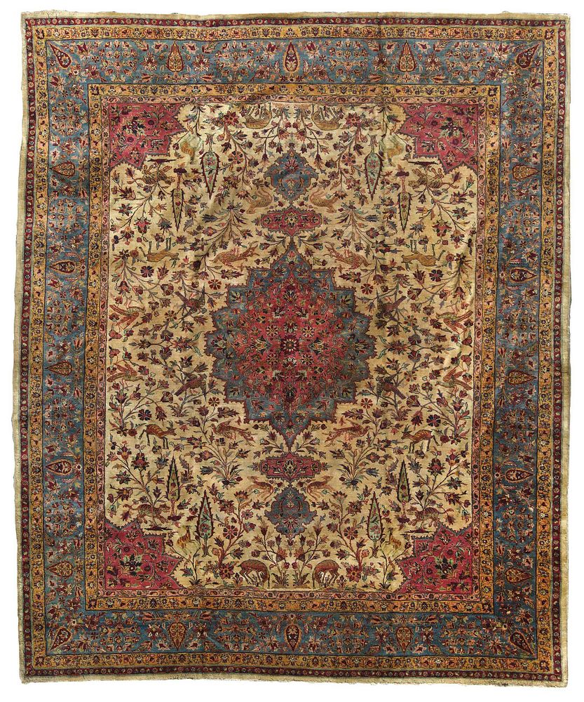 Appraisal: Hunting Tabriz Carpet mid th century central floral medallion ivory