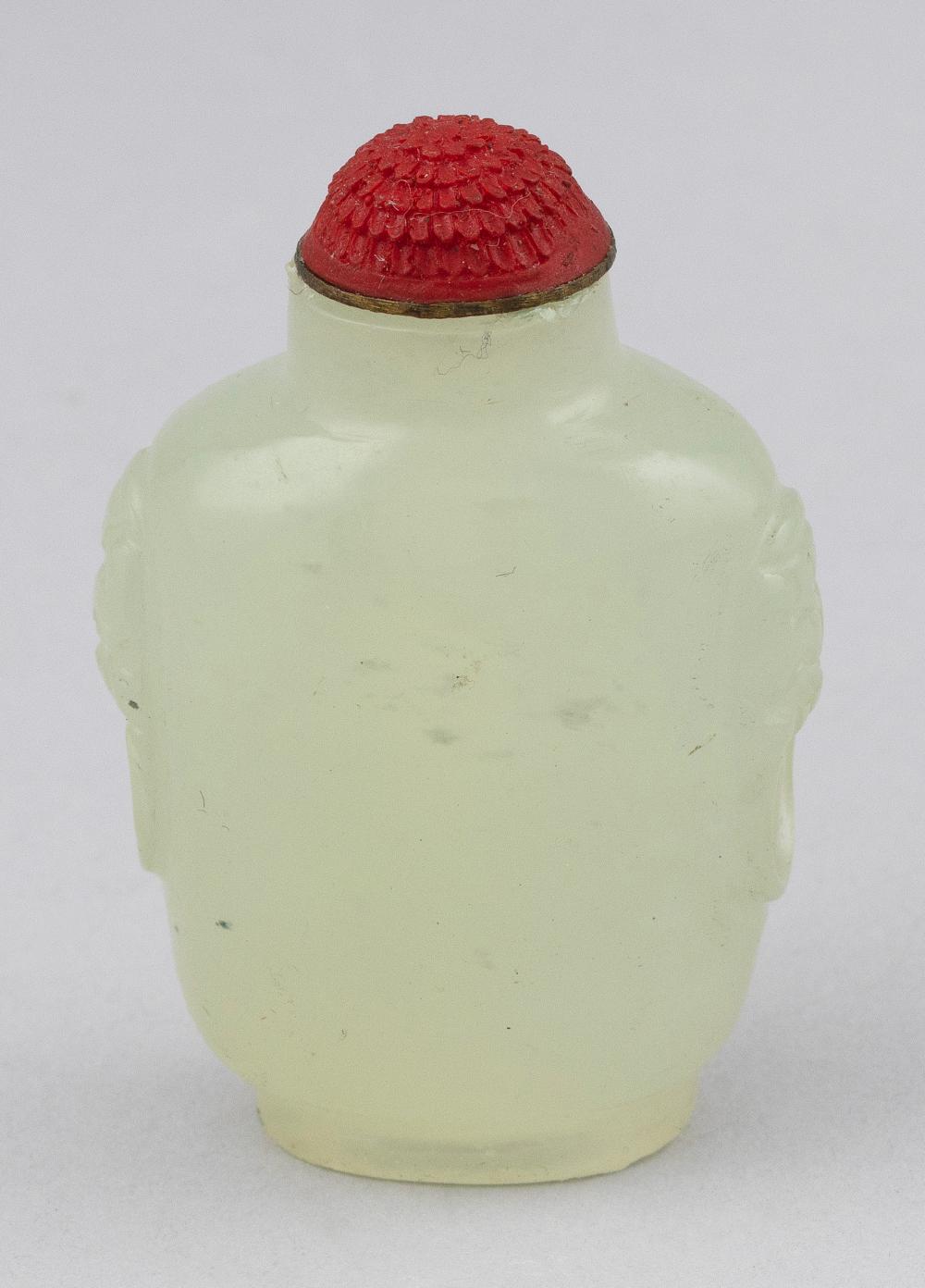 Appraisal: CHINESE CELADON JADE SNUFF BOTTLE TH CENTURY HEIGHT CHINESE CELADON