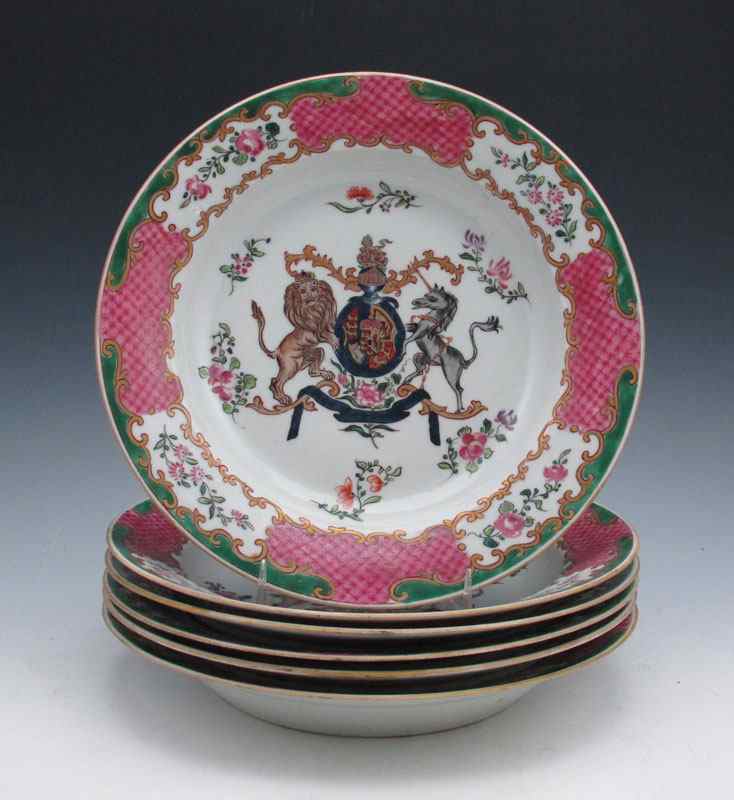 Appraisal: SET OF ARMORIAL PORCELAIN SOUP BOWLS '' dia