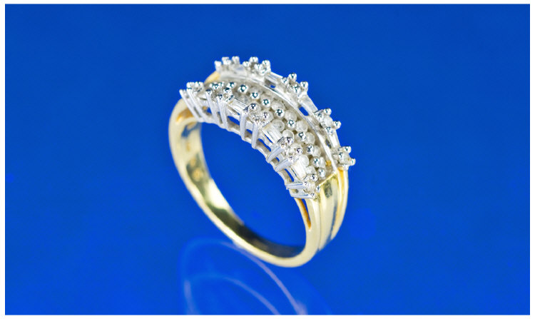 Appraisal: ct Gold Diamond Ring Set With Two Rows Of Round