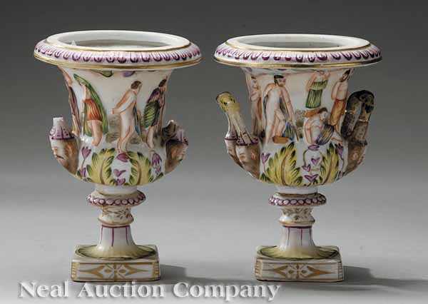 Appraisal: A Pair of Small Capodimonte Porcelain Polychrome and Gilt-Decorated Campagna