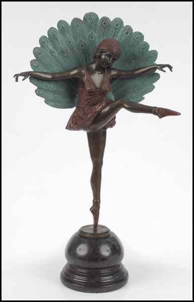 Appraisal: ART DECO STYLE PATINATED POLYCHROME BRONZE FIGURE Raised on a