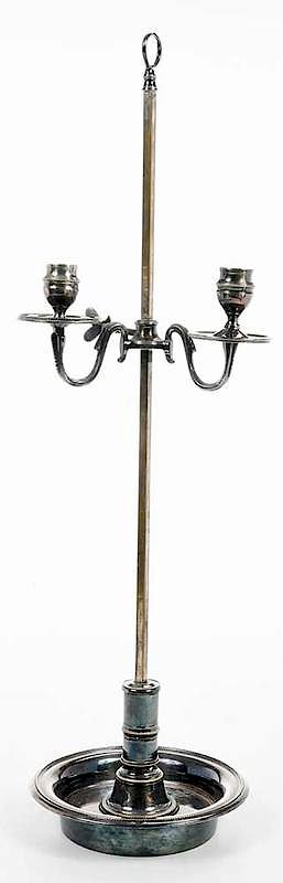 Appraisal: Silver-plated Adjustable Candle Stand th century round base with two