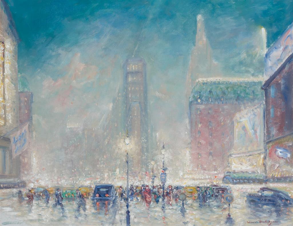 Appraisal: JOHANN BERTHELSEN American - Times Square oil on canvas signed