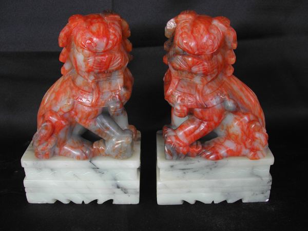 Appraisal: Pair of Kuang Hsu Carved Carnelian Soapstone Figures of Seated