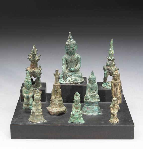 Appraisal: A group of Burmese bronze figurines and models Pagan Period