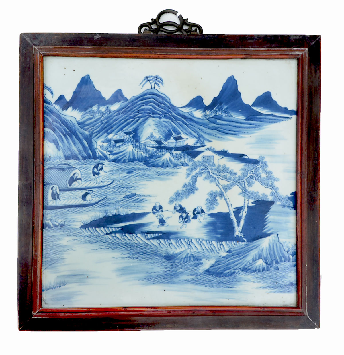 Appraisal: FRAMED BLUE AND WHITE CHINESE PORCELAIN FIGURAL TILE Chinese Blue