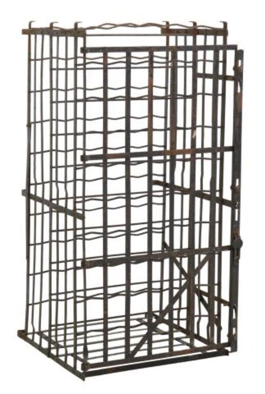 Appraisal: French iron wine cage rack th th c open iron