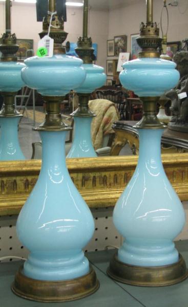 Appraisal: Pair of Vintage Blue Opaque Glass Table lamps '' high