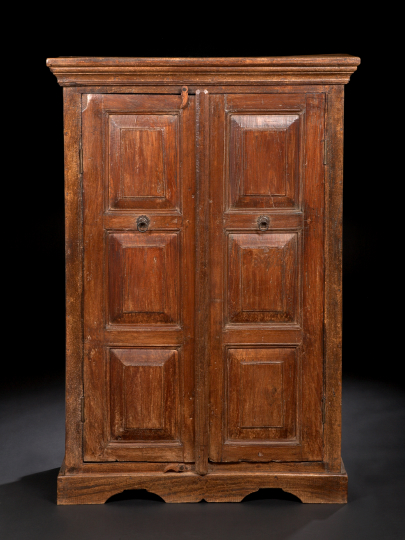 Appraisal: Provincial Hardwood Cabinet the rectangular top above a molded cornice