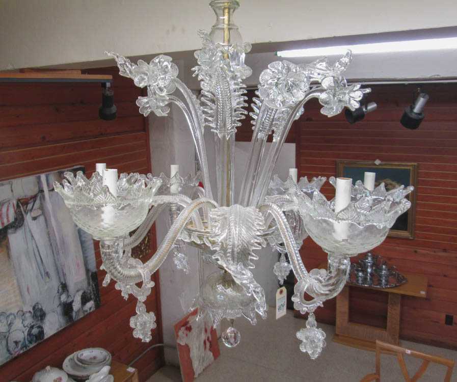 Appraisal: VENETIAN GLASS CHANDELIER Murano Italy late th century a six-light