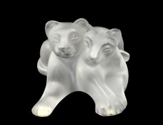 Appraisal: LALIQUE MOLDED CRYSTAL GROUP LION CUBS French Signed Length