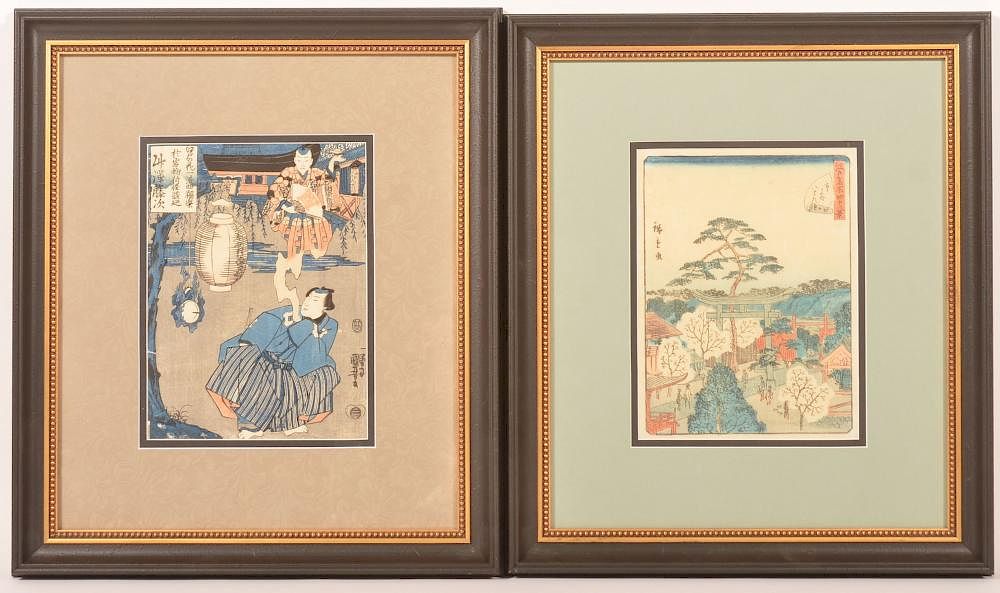 Appraisal: Two th Century Oriental Colored Block Prints Two th Century