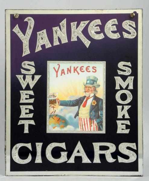 Appraisal: Yankees Cigars Reverse Glass Hanging Sign Clean overall sign with