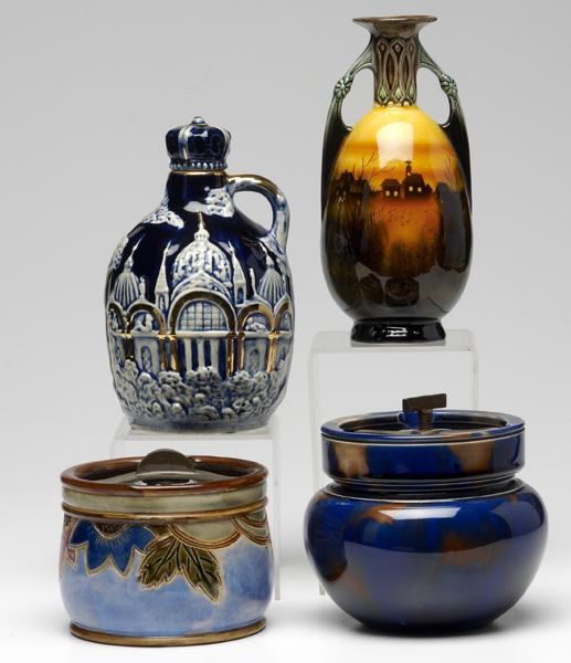 Appraisal: ASSORTED POTTERY Four pieces two humidors one by Royal Doulton