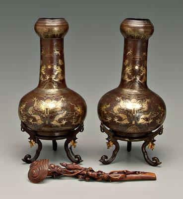 Appraisal: Pair Chinese lacquer vases scepter bottle form vases with garlic