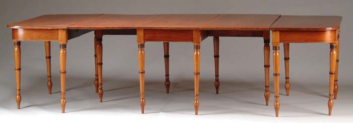 Appraisal: THREE PART SHERATON MAHOGANY DINING TABLE Two D-shaped end sections