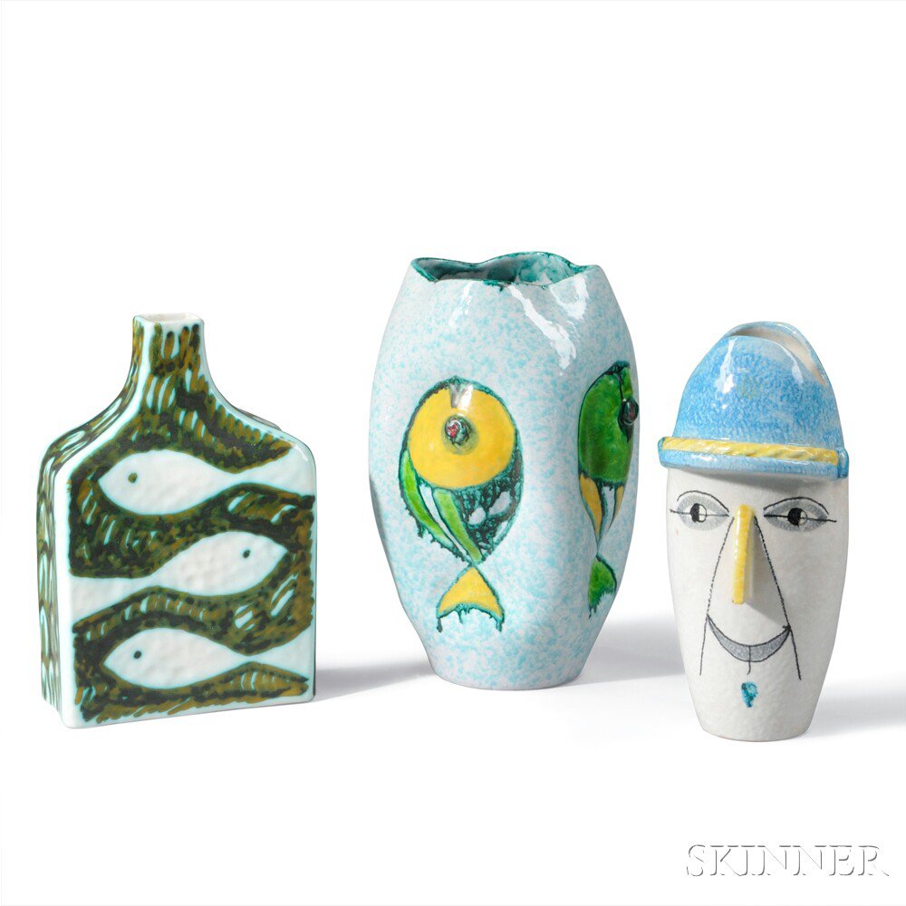 Appraisal: Alesso Tasca b Bottle Vase and Two Polychrome Vases Glazed