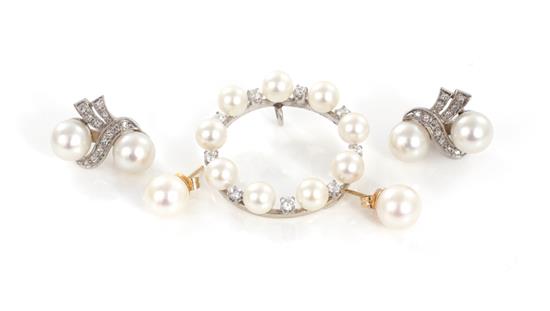 Appraisal: Vintage pearl brooch and earrings diamond and pearl circle brooch