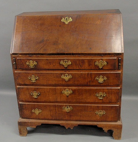 Appraisal: New England maple slant-lid desk c with a pigeon-holed and