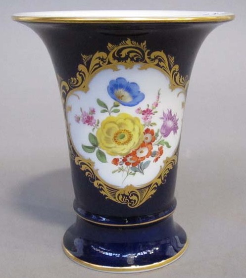 Appraisal: MEISSEN COBALT GROUND PORCELAIN SMALL VASE With a painted floral