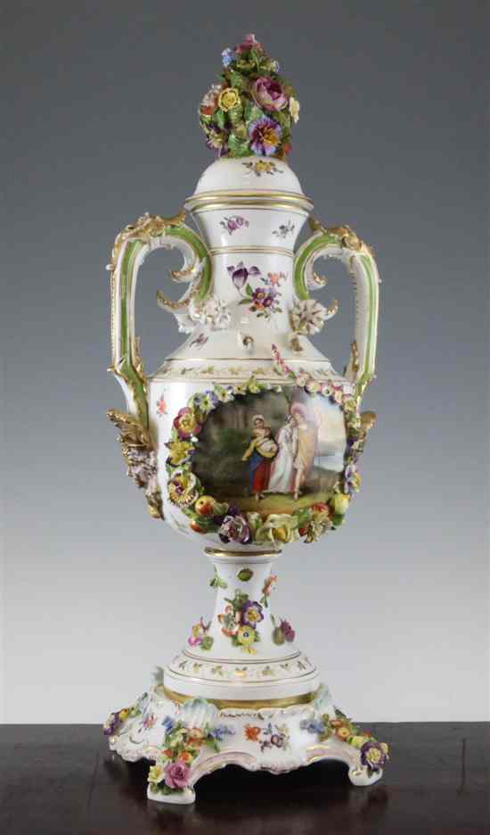 Appraisal: A large Potschappel porcelain vase cover and stand late th