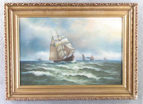 Appraisal: J W Clark Pastel of sailing ships Signed and dated