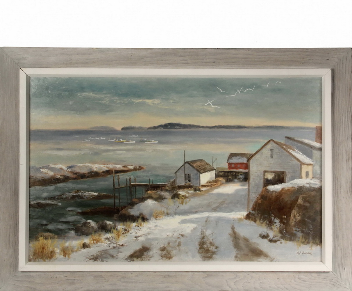 Appraisal: SYD BROWNE NY - Winter Harbor Maine in Winter oil