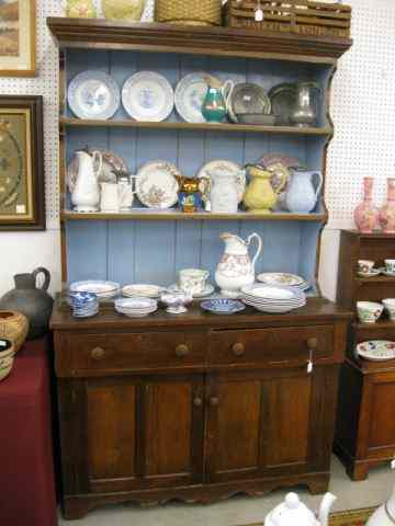 Appraisal: th Century Stepback Cupboard blue interior '' tall '' wide