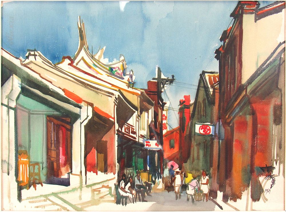 Appraisal: SHIY De-Jinn Xi Dejin China - Temple Scene Watercolor on