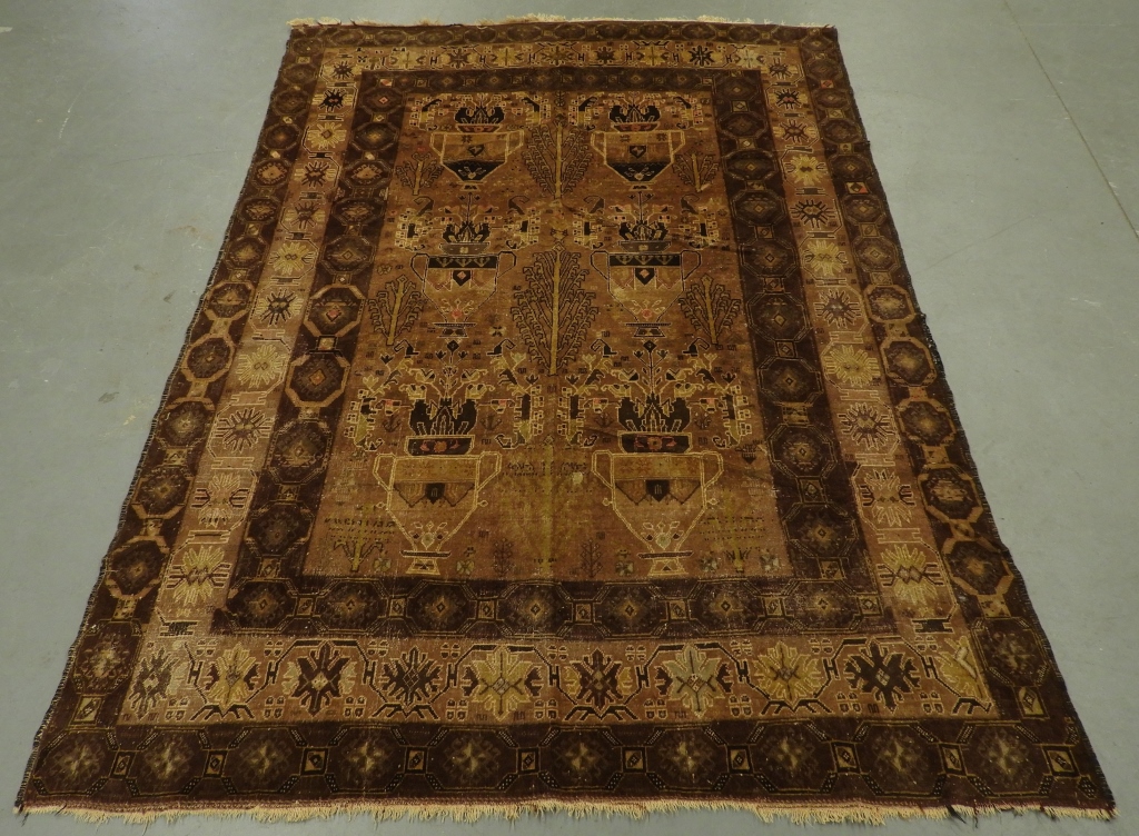 Appraisal: ANTIQUE TURKISH EARTH TONE WOOL CARPET RUG Turkey Early th