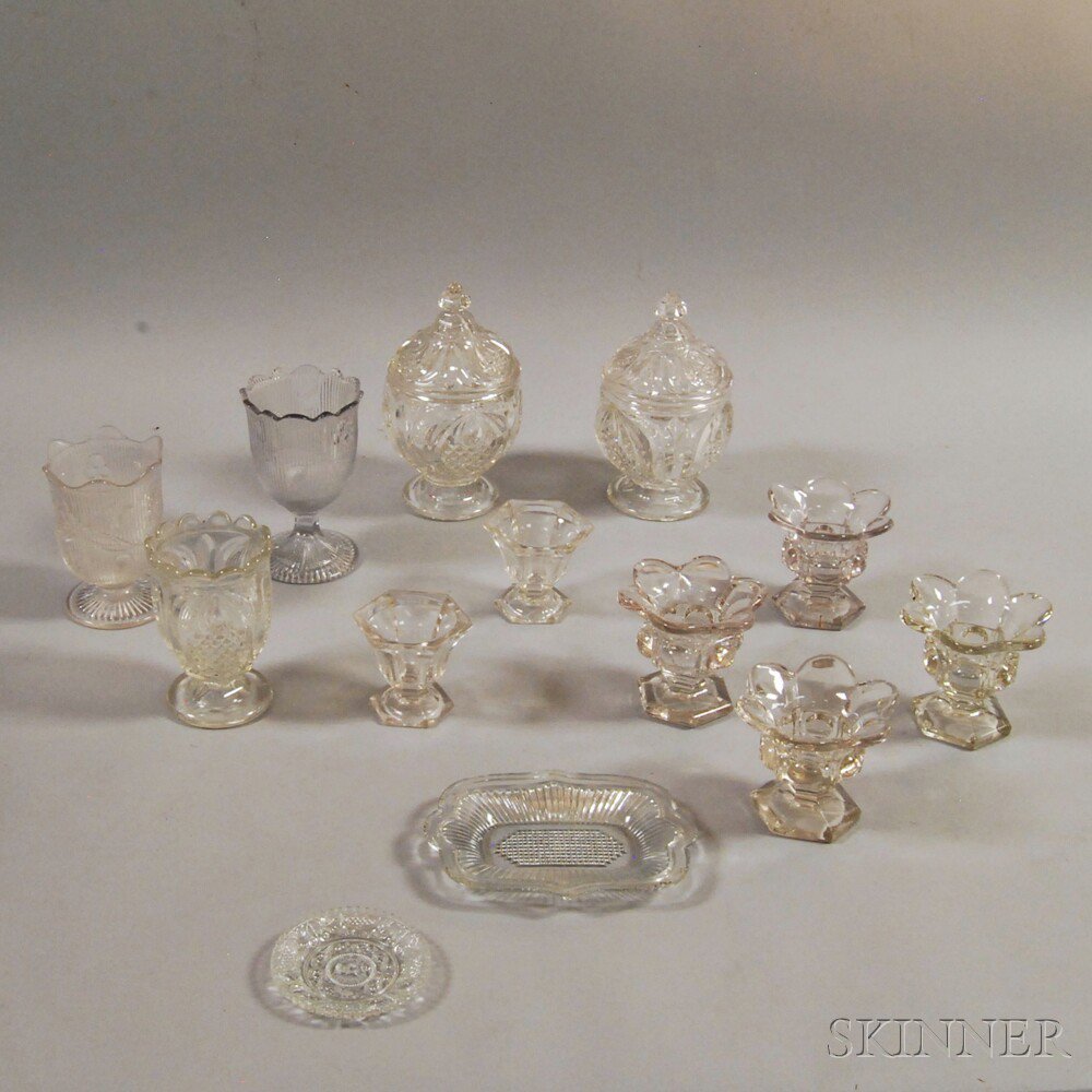 Appraisal: Thirteen Pieces of Colorless Pattern Glass th century two pineapple-pattern