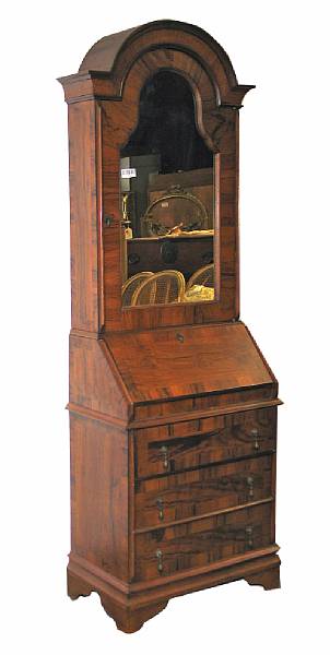 Appraisal: A Queen Anne style walnut bureau bookcase th century height