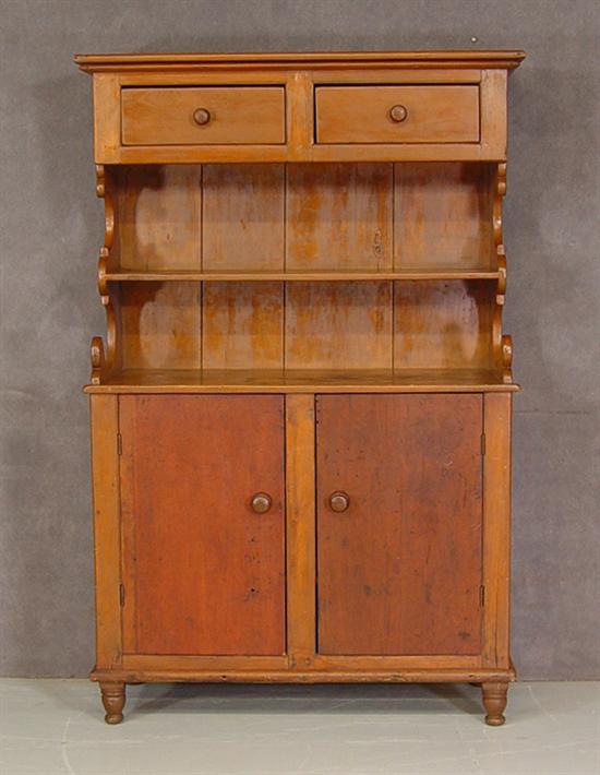 Appraisal: Pine Hutch Late th Century Two drawers above scalloped shelf