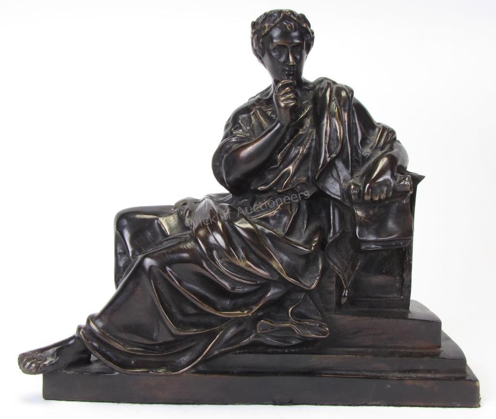 Appraisal: Bronze Seated Figure depicting a male classical figure holding a