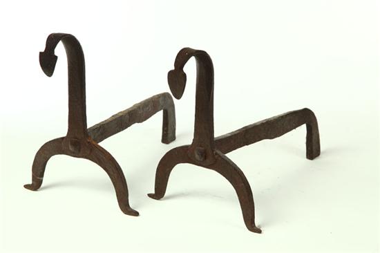 Appraisal: PAIR OF WROUGHT IRON ANDIRONS American early th century Small