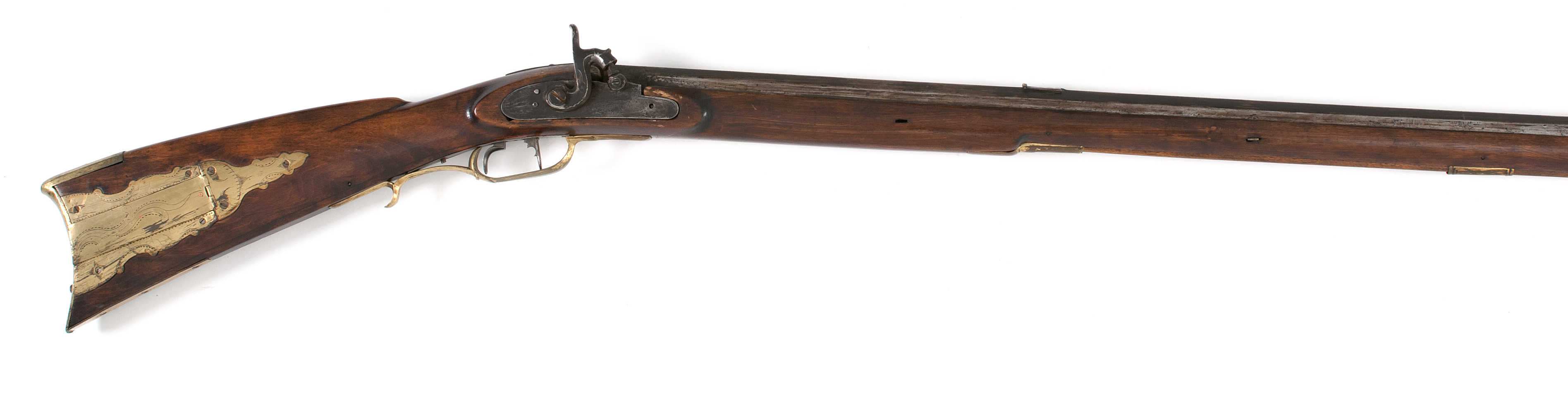 Appraisal: CONVERTED-TO-PERCUSSION KENTUCKY RIFLE Early th Century cal Set trigger Brass