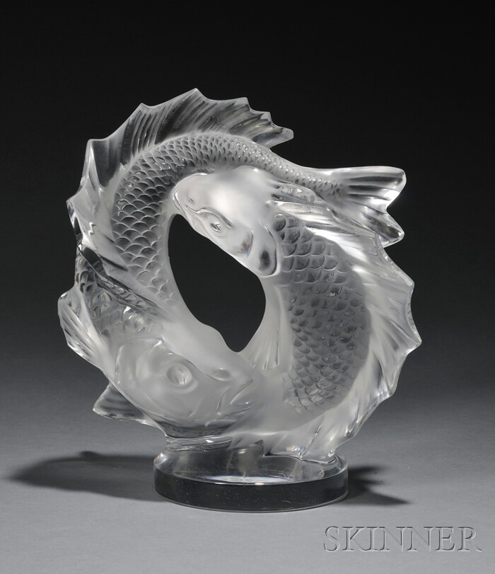 Appraisal: Lalique Double Fish Sculpture Art glass France fourth quarter th